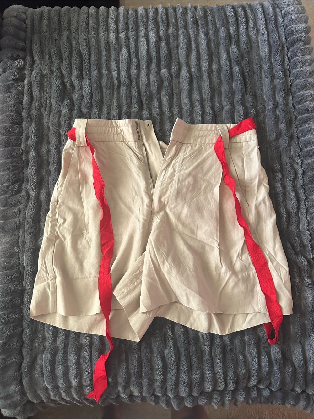 Free People Cream Shorts with Red Ribbon Detail